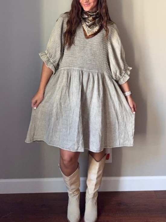 Three Bird Nest Dresses & Skirts - Three Bird Nest Quinn Gauze Puff Sleeve Babydoll Mini Dress Ash Cotton Boho 2.0
